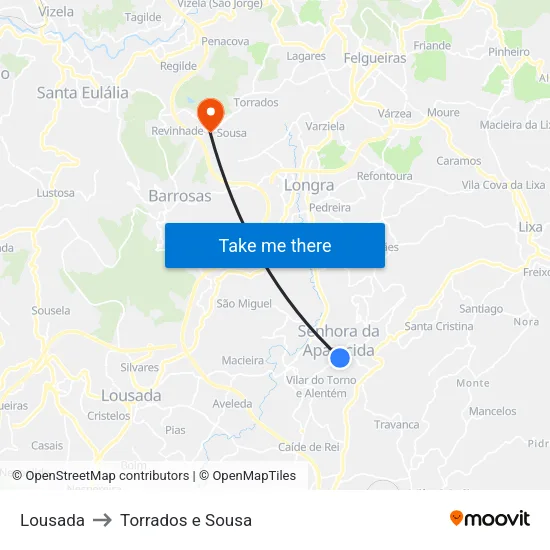 Lousada to Torrados e Sousa map