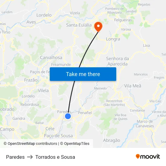 Paredes to Torrados e Sousa map