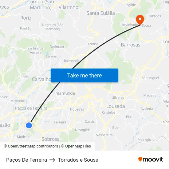 Paços De Ferreira to Torrados e Sousa map