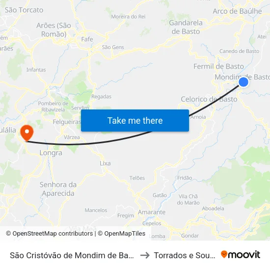 São Cristóvão de Mondim de Basto to Torrados e Sousa map