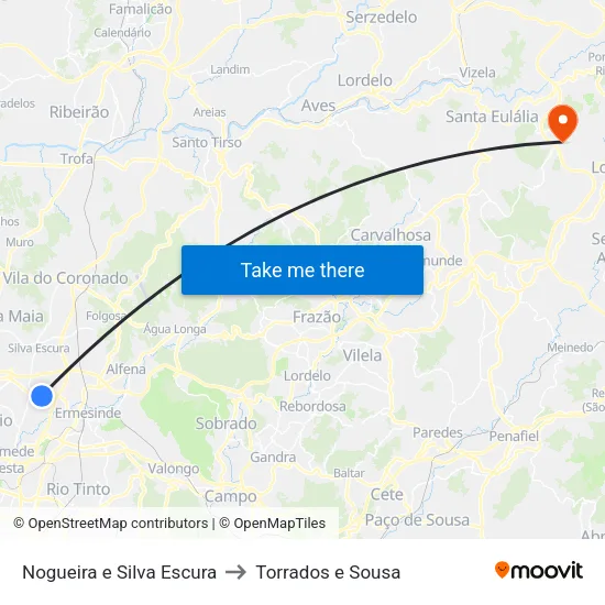 Nogueira e Silva Escura to Torrados e Sousa map