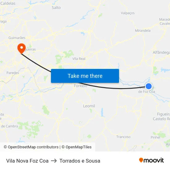 Vila Nova Foz Coa to Torrados e Sousa map