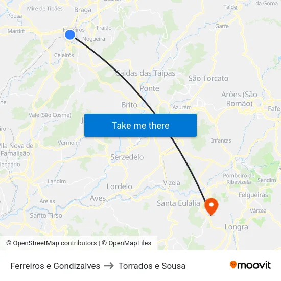 Ferreiros e Gondizalves to Torrados e Sousa map