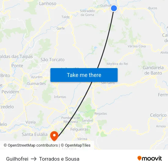 Guilhofrei to Torrados e Sousa map