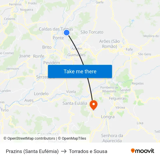 Prazins (Santa Eufémia) to Torrados e Sousa map