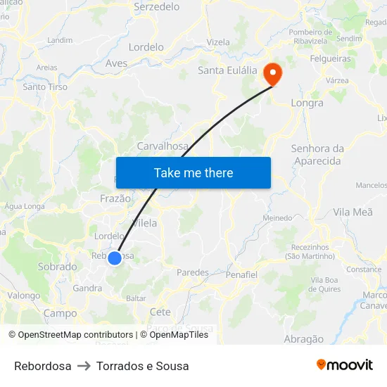 Rebordosa to Torrados e Sousa map