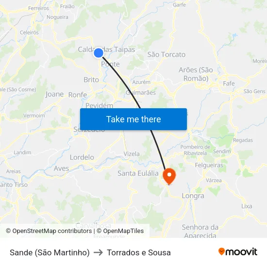 Sande (São Martinho) to Torrados e Sousa map