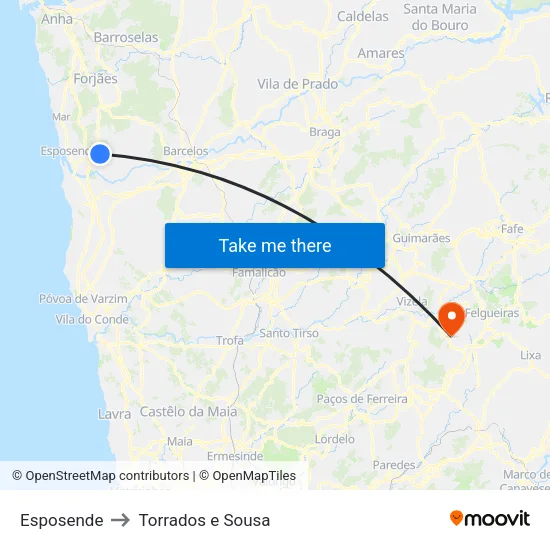 Esposende to Torrados e Sousa map