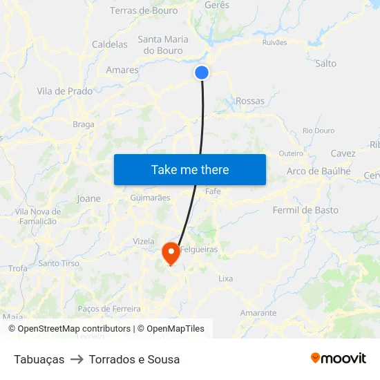 Tabuaças to Torrados e Sousa map