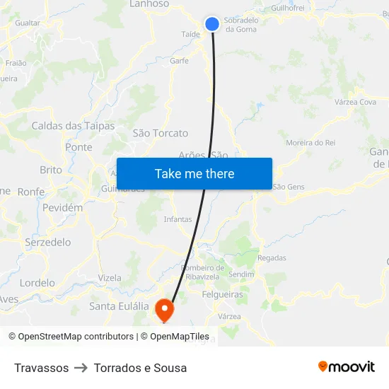 Travassos to Torrados e Sousa map
