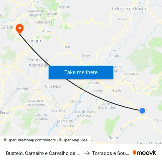 Bustelo, Carneiro e Carvalho de Rei to Torrados e Sousa map