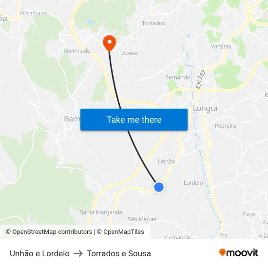 Unhão e Lordelo to Torrados e Sousa map