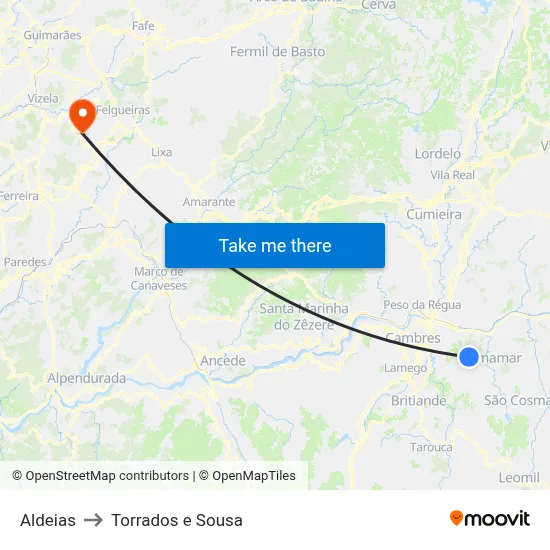 Aldeias to Torrados e Sousa map