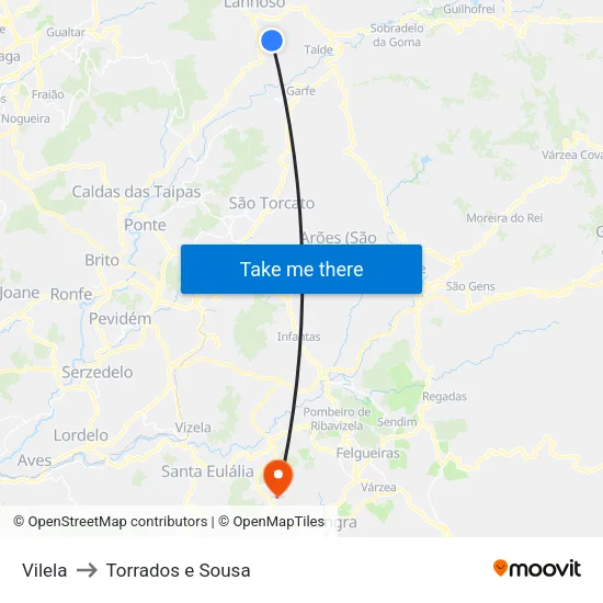 Vilela to Torrados e Sousa map