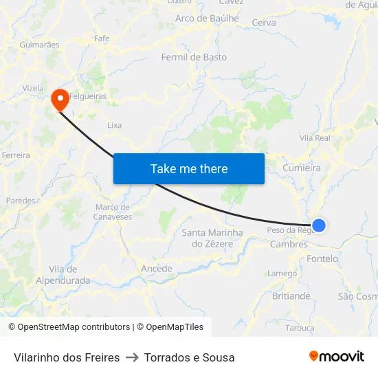 Vilarinho dos Freires to Torrados e Sousa map