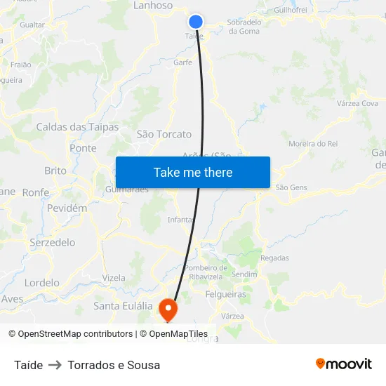 Taíde to Torrados e Sousa map