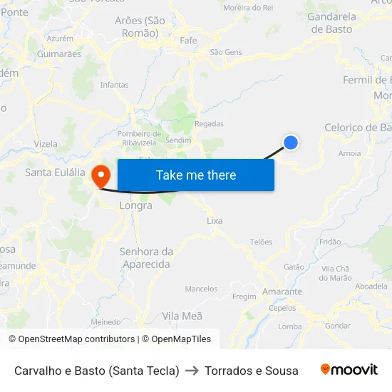 Carvalho e Basto (Santa Tecla) to Torrados e Sousa map