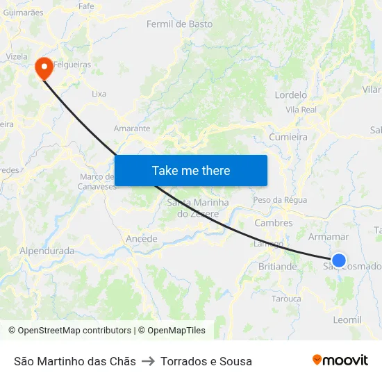 São Martinho das Chãs to Torrados e Sousa map