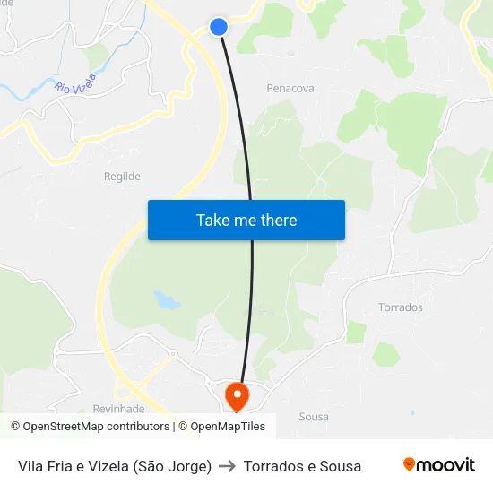 Vila Fria e Vizela (São Jorge) to Torrados e Sousa map