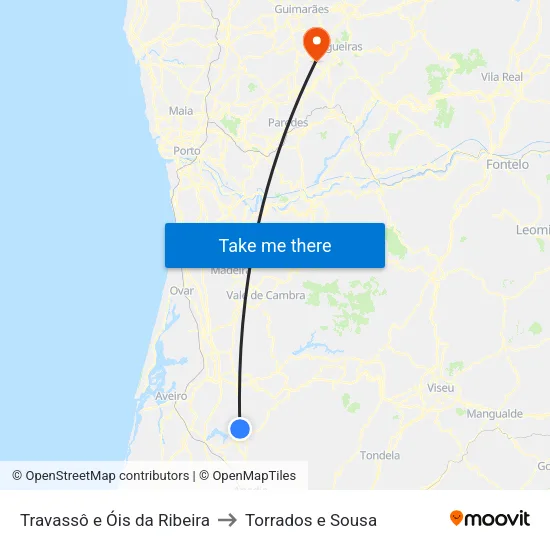 Travassô e Óis da Ribeira to Torrados e Sousa map