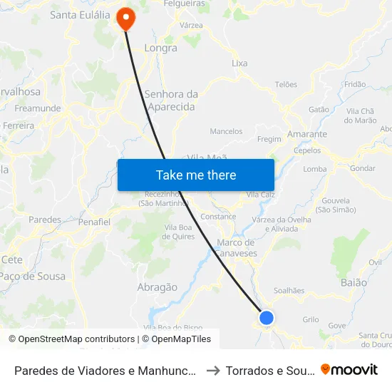 Paredes de Viadores e Manhuncelos to Torrados e Sousa map