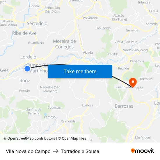 Vila Nova do Campo to Torrados e Sousa map
