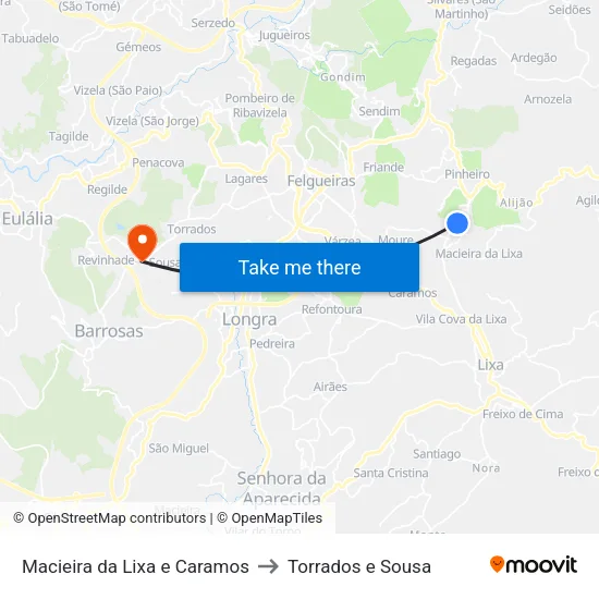 Macieira da Lixa e Caramos to Torrados e Sousa map