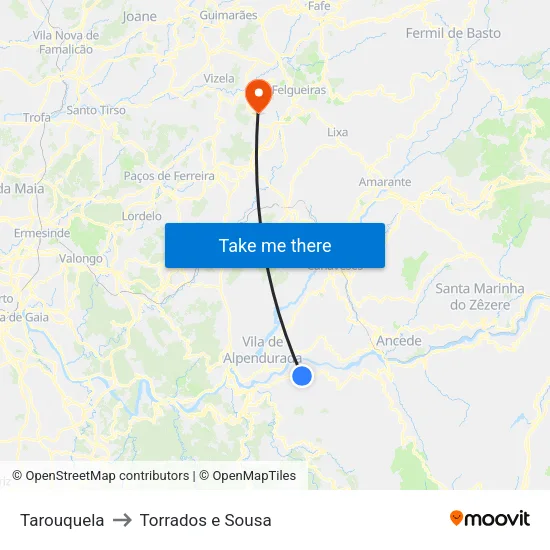 Tarouquela to Torrados e Sousa map