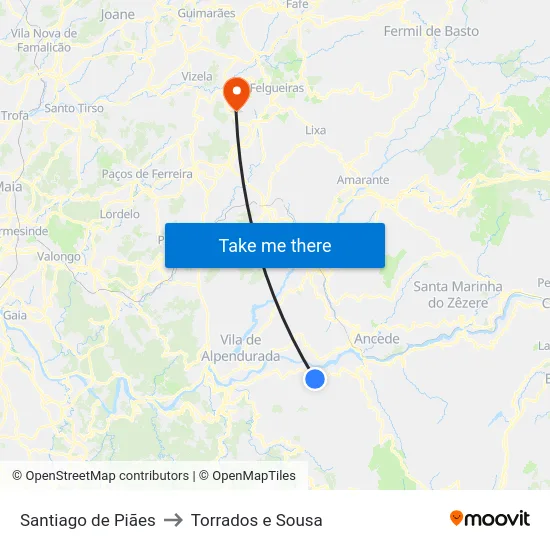 Santiago de Piães to Torrados e Sousa map