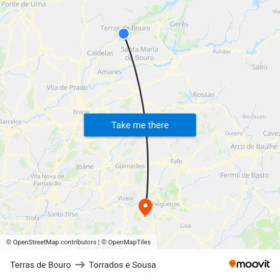 Terras de Bouro to Torrados e Sousa map