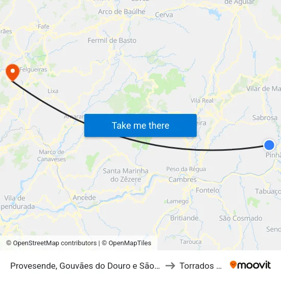 Provesende, Gouvães do Douro e São Cristóvão do Douro to Torrados e Sousa map