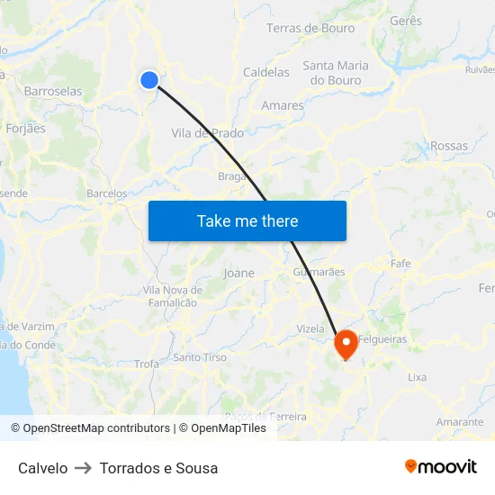Calvelo to Torrados e Sousa map
