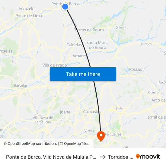 Ponte da Barca, Vila Nova de Muía e Paço Vedro de Magalhães to Torrados e Sousa map