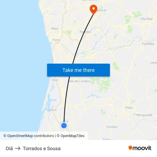 Oiã to Torrados e Sousa map