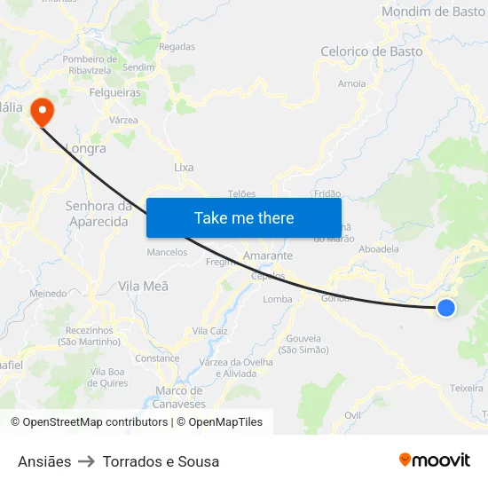 Ansiāes to Torrados e Sousa map