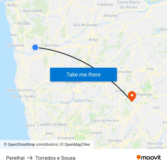 Perelhal to Torrados e Sousa map