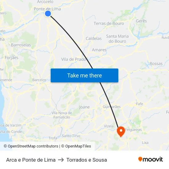 Arca e Ponte de Lima to Torrados e Sousa map