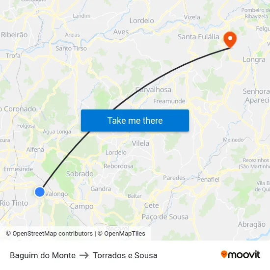 Baguim do Monte to Torrados e Sousa map