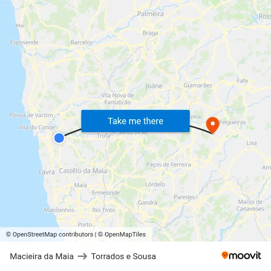 Macieira da Maia to Torrados e Sousa map