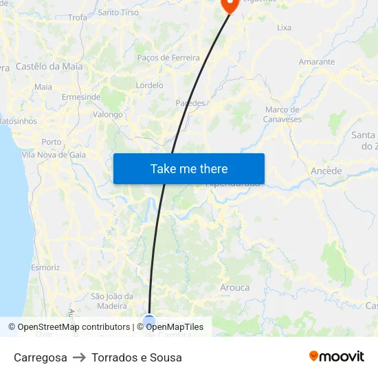 Carregosa to Torrados e Sousa map