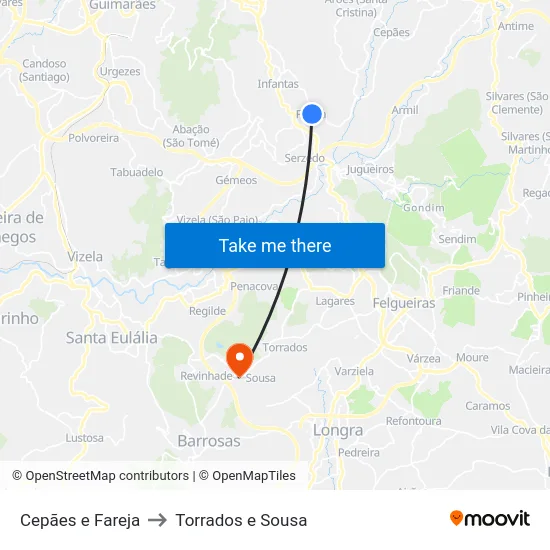 Cepães e Fareja to Torrados e Sousa map