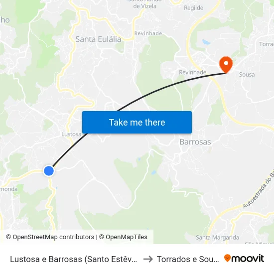 Lustosa e Barrosas (Santo Estêvão) to Torrados e Sousa map