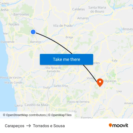 Carapeços to Torrados e Sousa map