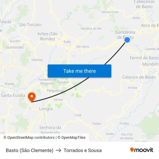 Basto (São Clemente) to Torrados e Sousa map