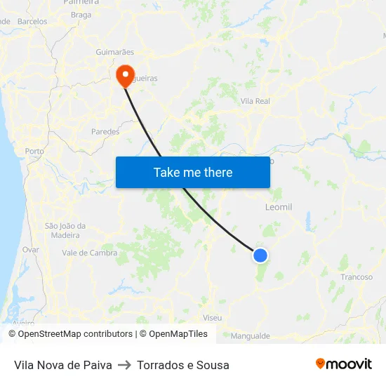 Vila Nova de Paiva to Torrados e Sousa map