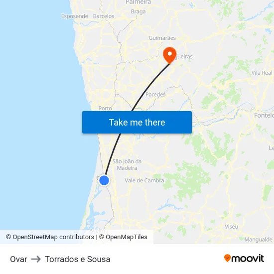 Ovar to Torrados e Sousa map