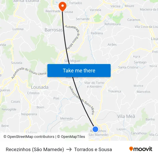 Recezinhos (São Mamede) to Torrados e Sousa map