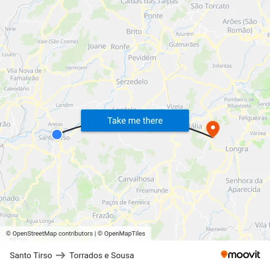Santo Tirso to Torrados e Sousa map