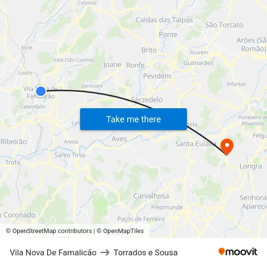 Vila Nova De Famalicão to Torrados e Sousa map
