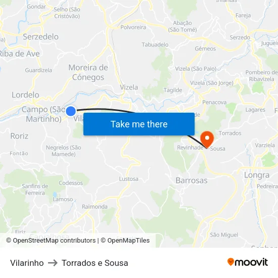 Vilarinho to Torrados e Sousa map